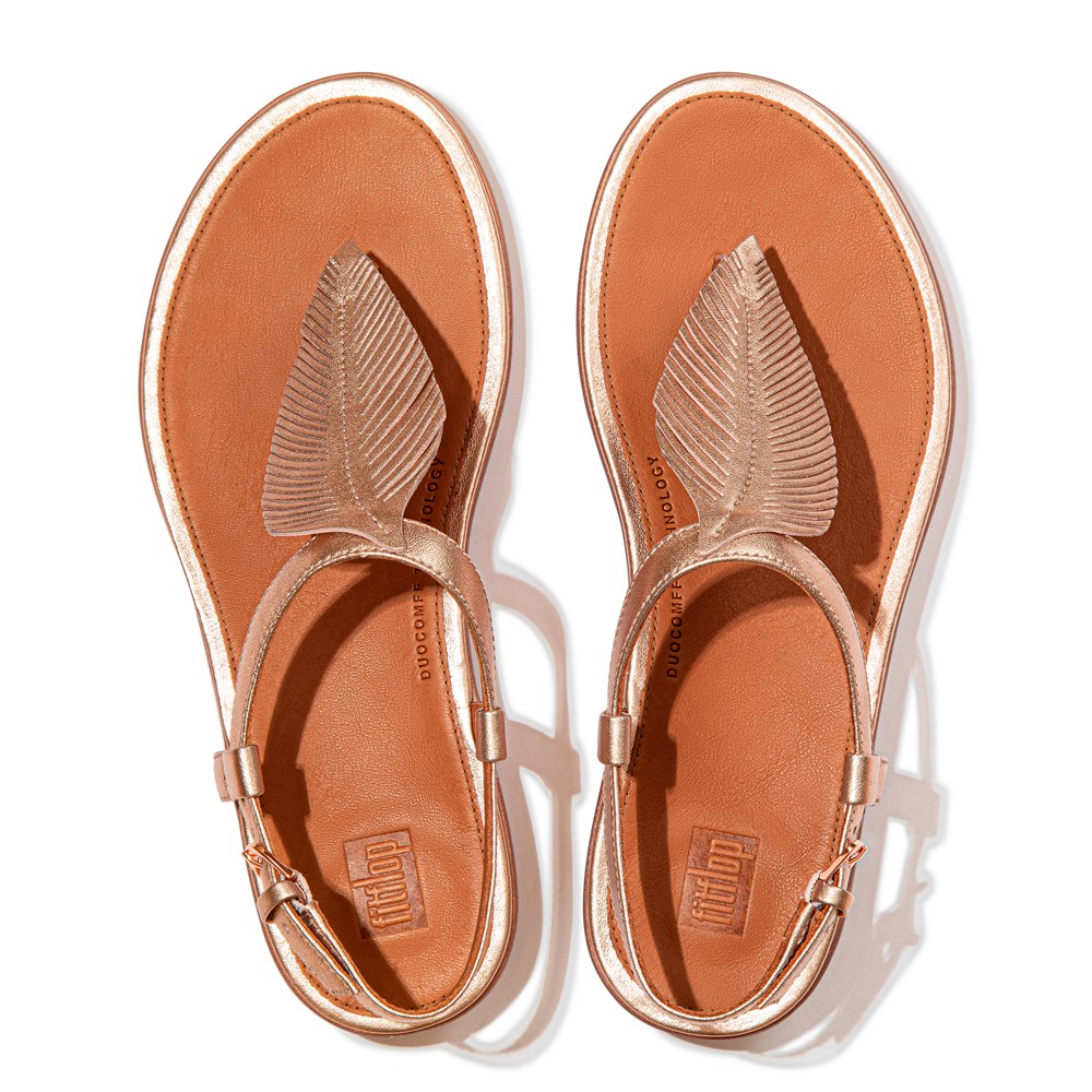 Fitflop Womens Sandals - Tia Feather Metallic Leather Back-strap - Rose Gold - 546-SVKZMG